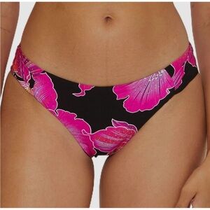 Trina Turk Black Pink Floral Shirred Hipster Bikini Bottom  NWT